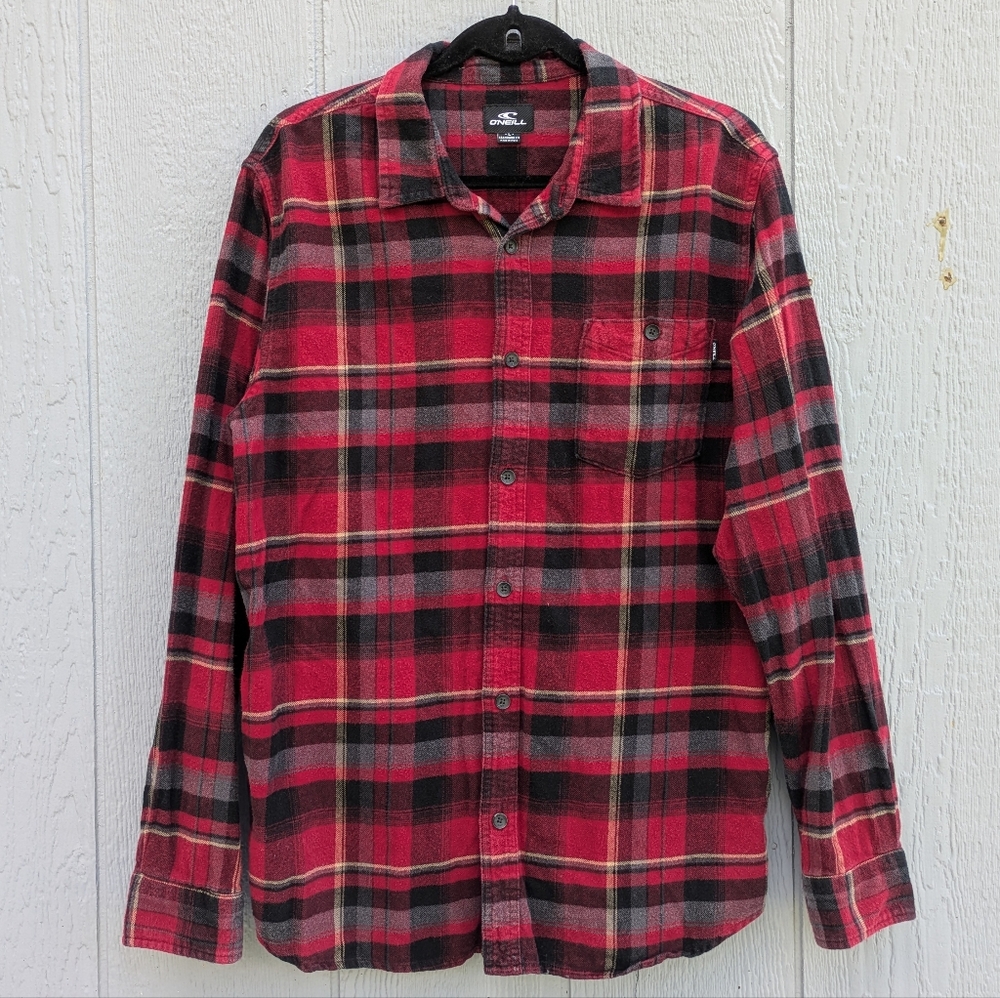O'Neil Redmond Standard‎ Fit Plaid Flannel Shirt Large Crimson